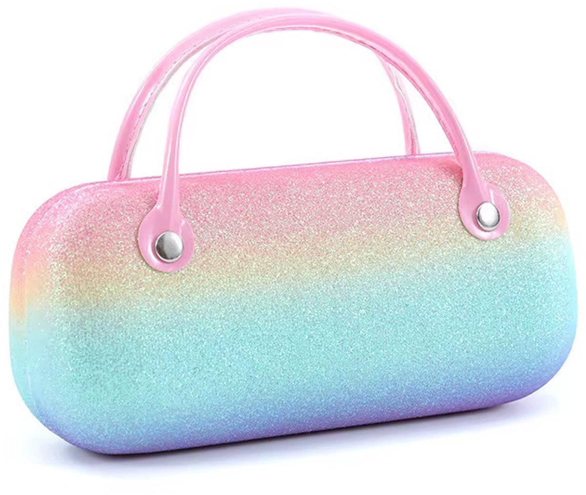 Brillenkoker Kinderen – Glitter Regenboog Brillendoos met Handvat – Zonnebril Koker voor Meisjes – Harde Kinder Brillenkoker