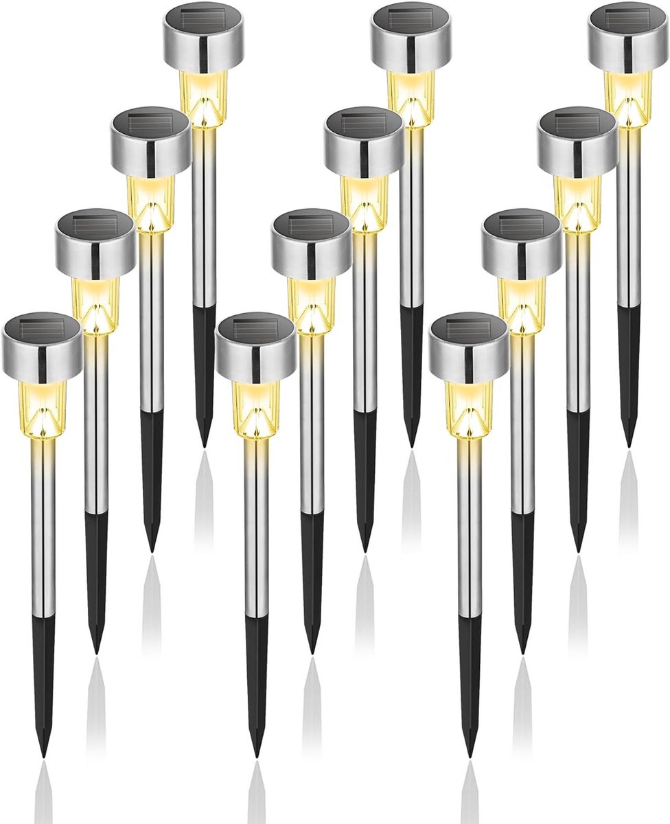 Set van 12 Solar Buitenlampen Warm Wit - Waterdichte LED Tuin- en Padenverlichting