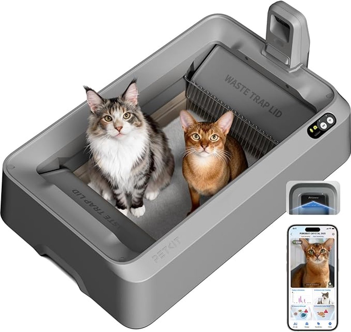 LeeuwenChoice® Zelfreinigende Kattenbak Grijs - Met AI Camera - Reiniging in 2 Richtingen - Geurverwijdering - Geurneutralisering - Vervangbare Tray