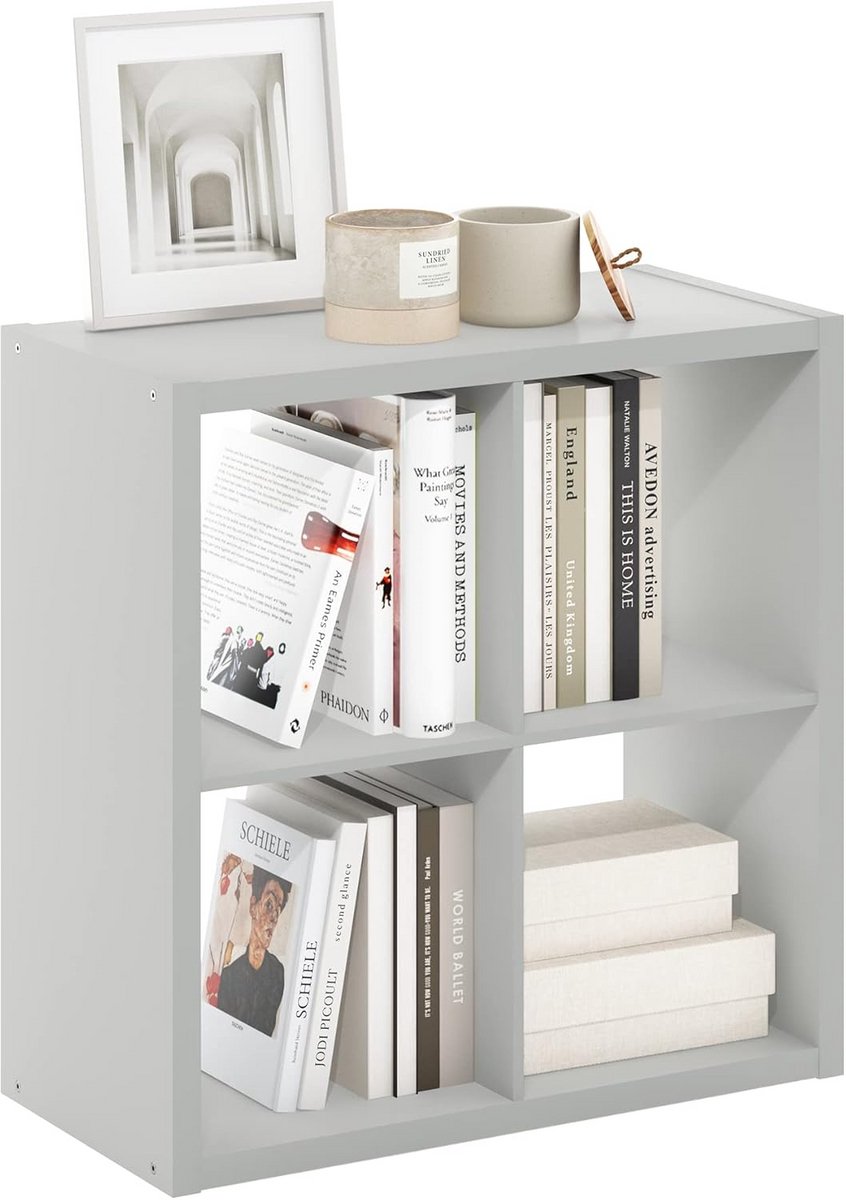 Opbergrek met 4 Kubussen - Open Achterkant - Modulaire Opbergkast - Lichtgrijs