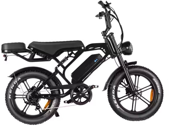 Elektrische fatbike QM V20 PRO Luxury zwart, 25 km/u, hydraulische remmen, LCD scherm, alarm, telefoonhouder