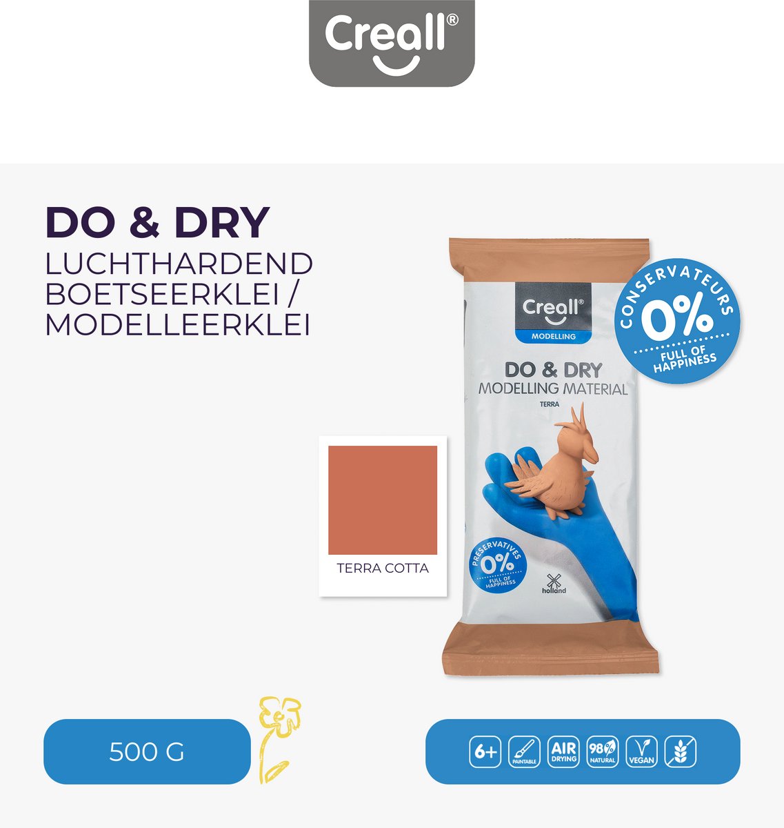 Creall Do & Dry | Luchtdrogende klei kleur Terra | 1 x 500g | Made in Holland | Zacht en klaar voor gebruik | Made in Holland | Knutselwerk kinderen, school, hobby, DIY en creatieve projecten — afbeelding 12