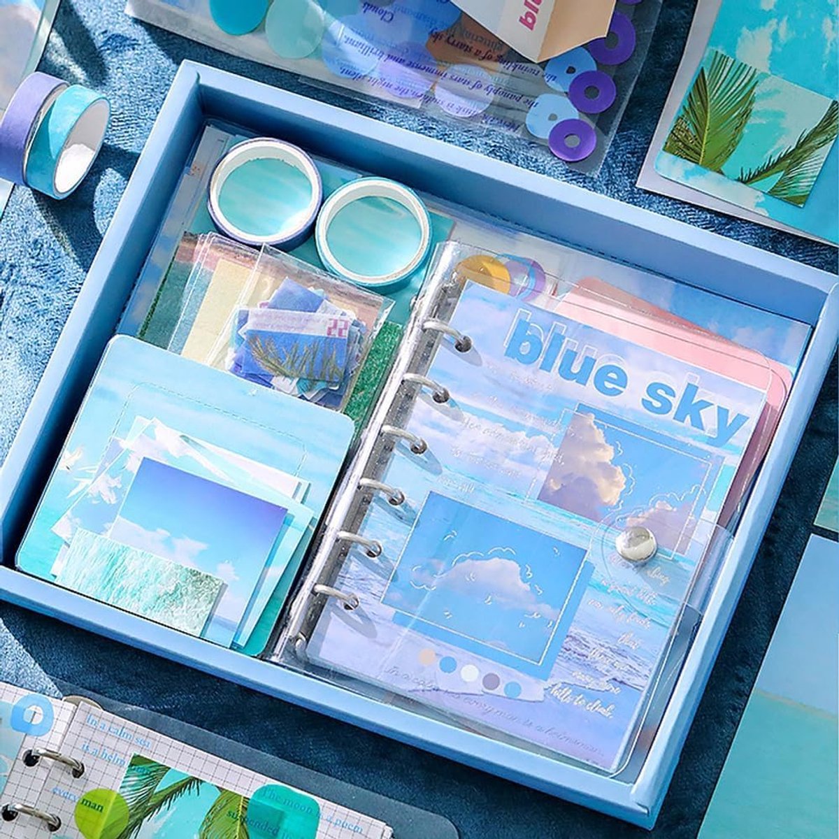 Blue Sky Stationary Set - Dagboek - Stickers - Scrapbooking - Journaling Set - Stickerboek Volwassenen - Hobbypakket - Scrapbook Stickers - Scrapbook Papier