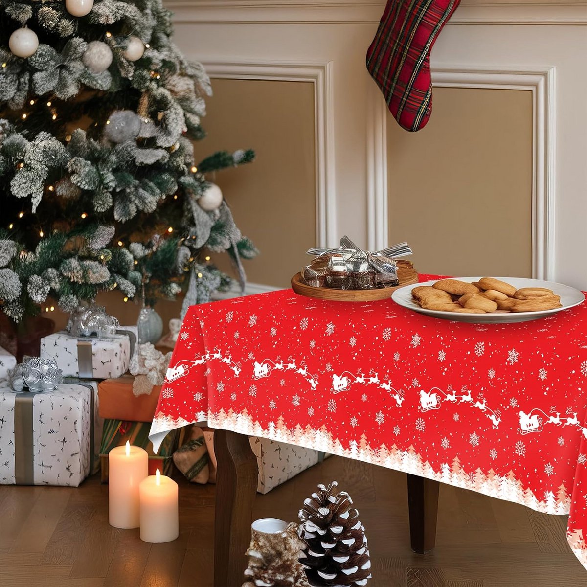 Kerst Tafelkleed Set van 2, Feestelijk Thema Tafeldecoratie 137 x 274 cm