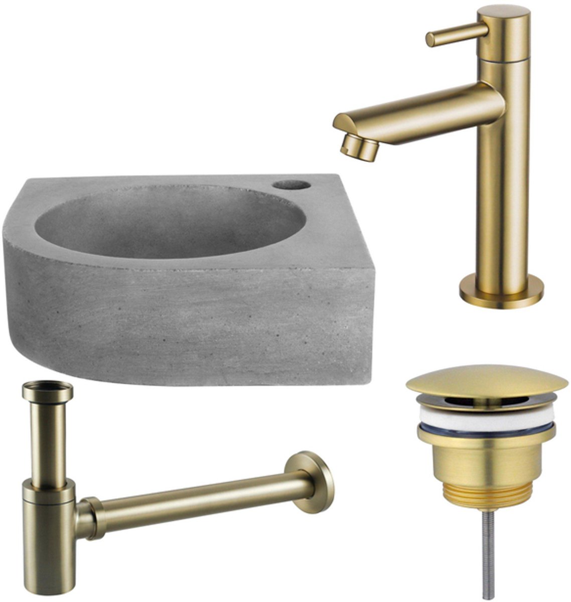 FugaFlow Eccelente Pietra fonteinset - 31.5x31.5x10cm - 1 kraangat - hoek - fonteinkraan messing geborsteld - beton