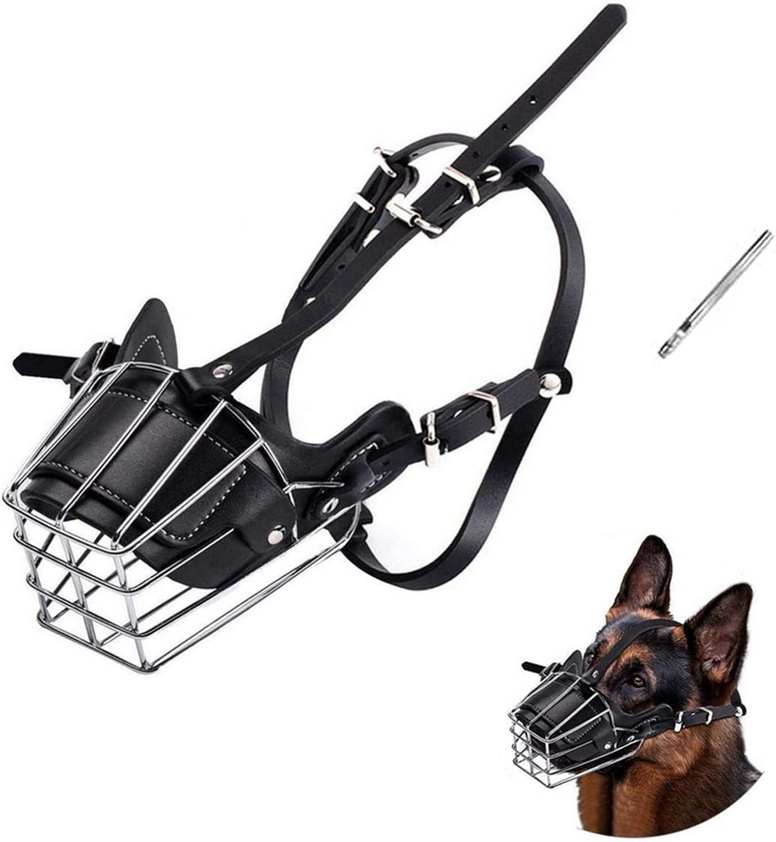 Verstelbare Metalen Muilkorf voor Grote Honden - Mandmodel met Leren Riem