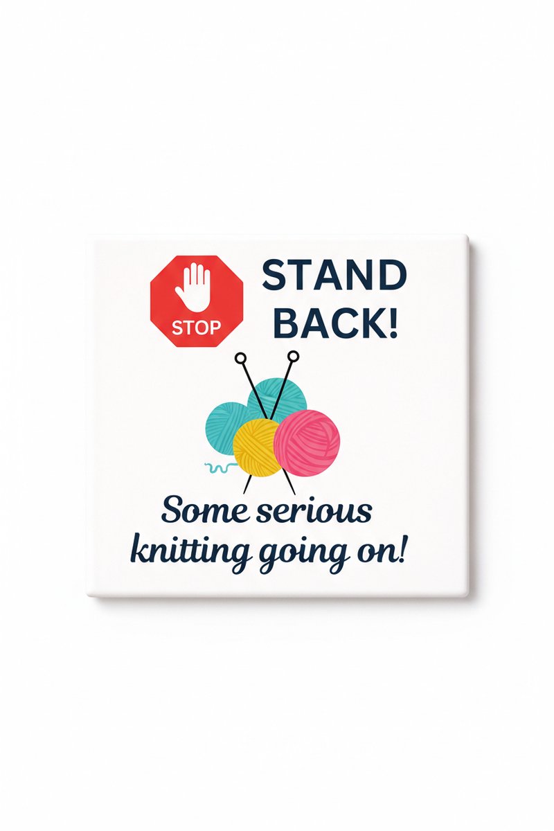 Grappige Breien Keramische Tegel – “Stand Back” Wol Quote Wanddecoratie Cadeau voor Breier
