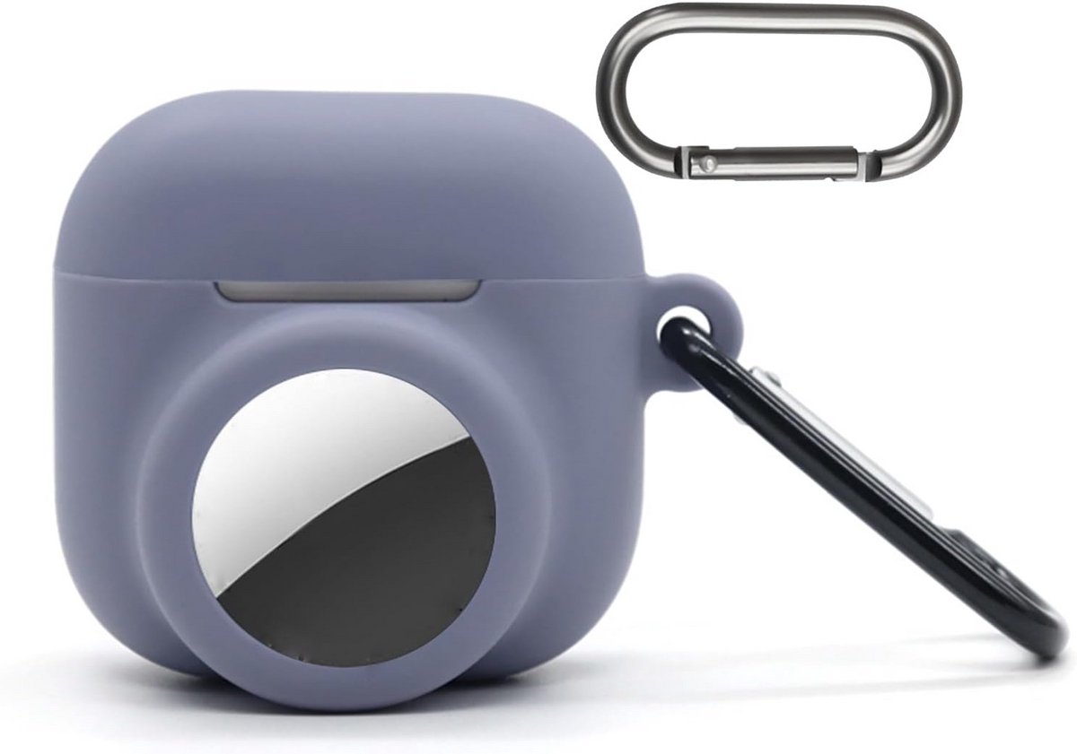 2-in-1 Hoesje voor Airpods 4 met AirTag Houder - Siliconen GPS Tracker Beschermhoes - Lavendel Grijs