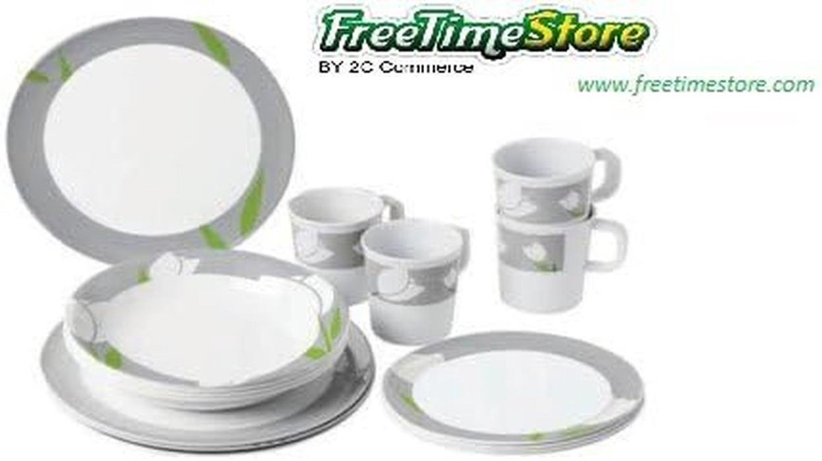 16-delig Melamine Servies Set voor Buiten en Camping - Hitte- en Vochtbestendig