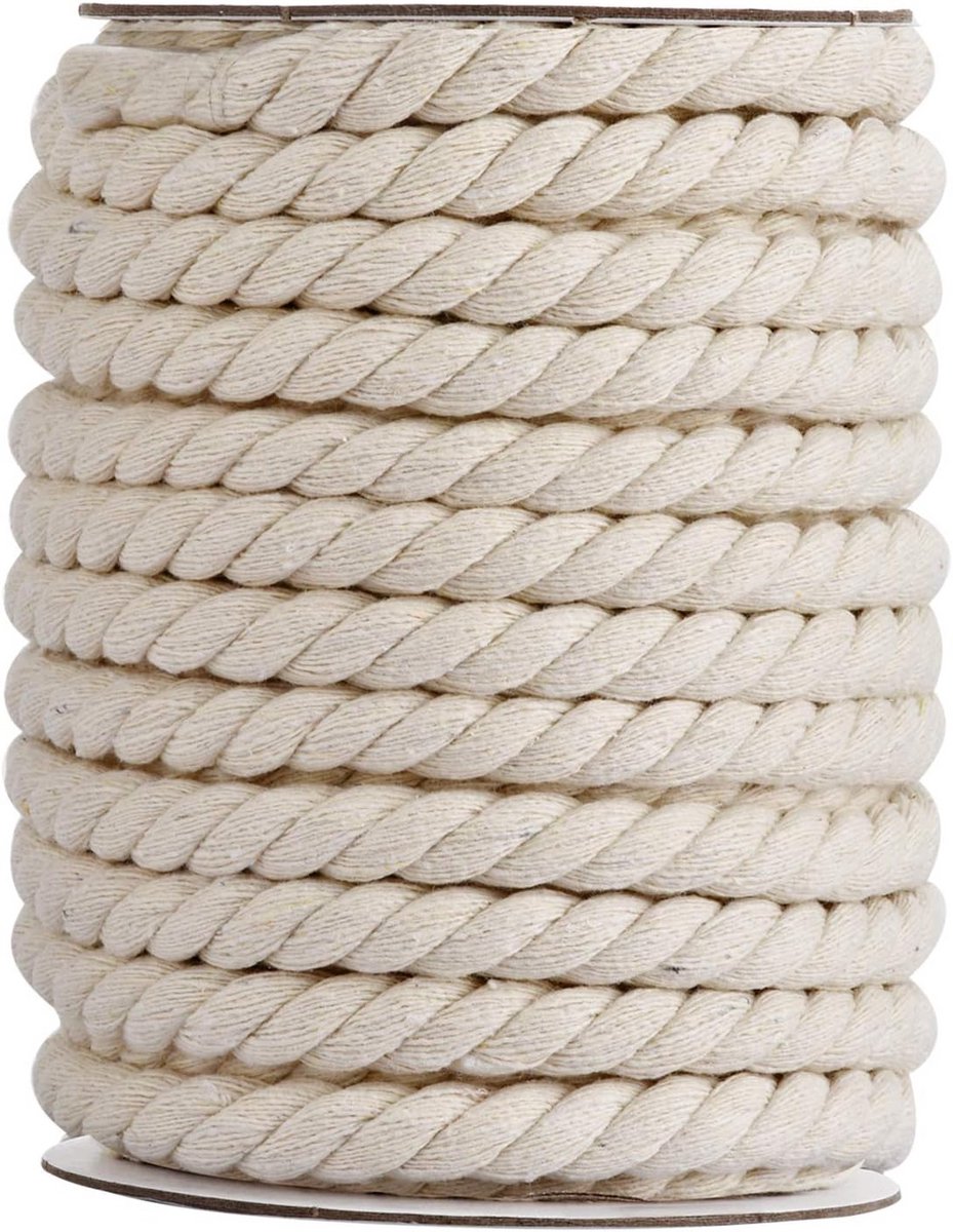 Gedraaid Katoenen Touw 10mm x 16m - Natuurlijk Ongebleekt Koord voor Macramé en Knutselprojecten