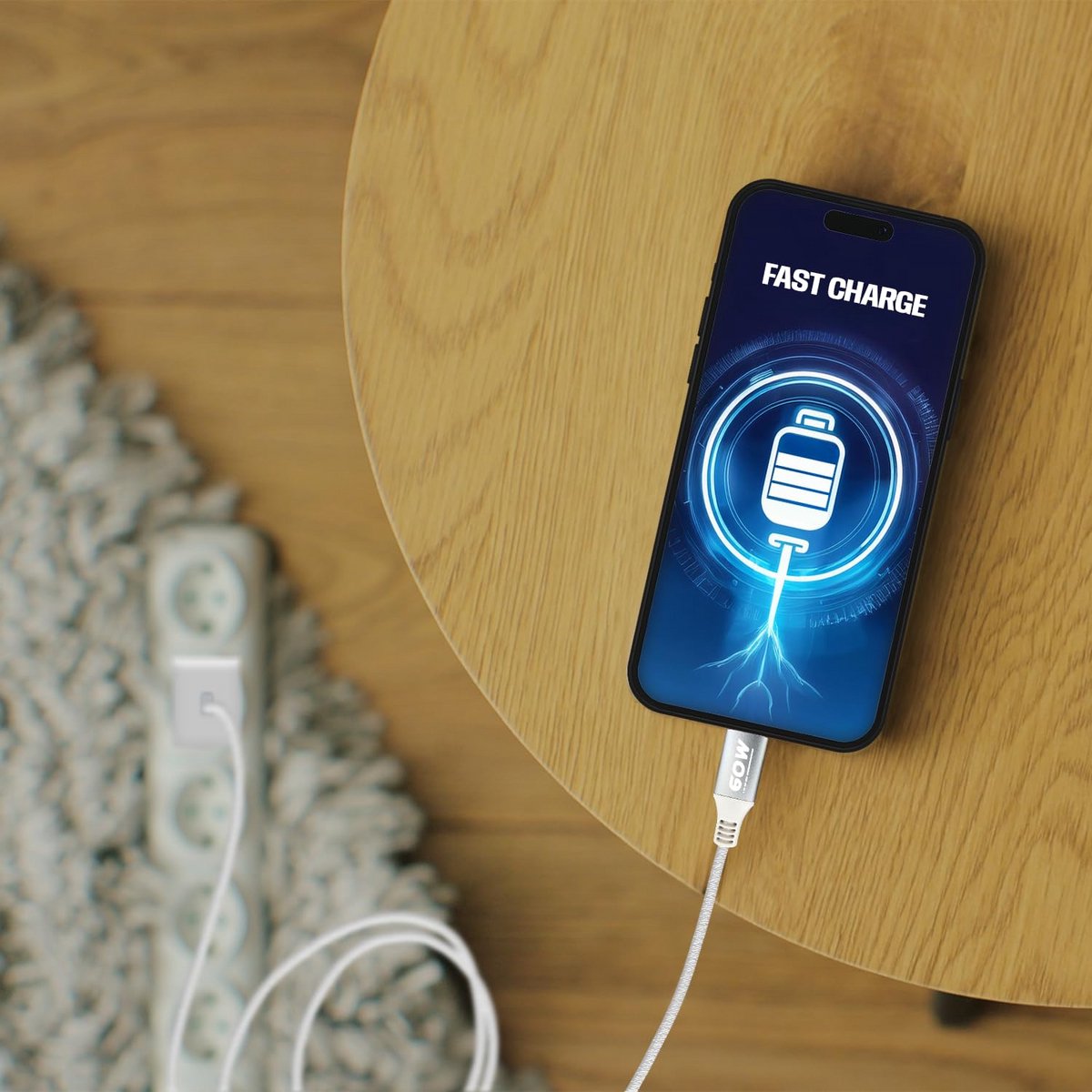 USB-C naar USB-C Kabel 60W 2 Meter - Snel Opladen en Dataoverdracht - Gevlochten Nylon