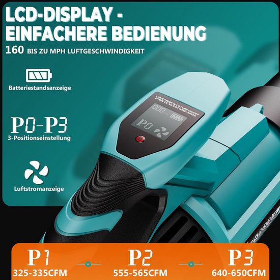 Krachtige Draadloze Bladblazer op Accu - 21V, 255 km/u, met 2x 4.0 Ah Accu en Oplader — afbeelding 4