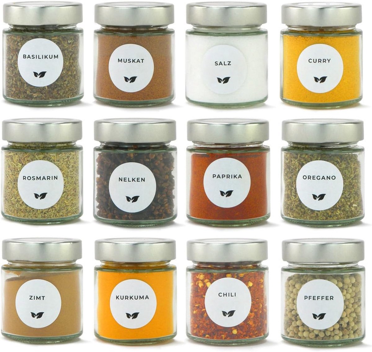 12-delige set kruidenpotjes met schroefdeksel, 150 ml, incl. etiketten