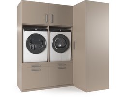 Wasophoogte® Wasmachine Kast Bern - Wasmachine verhoger - Wasmachine ombouw - 700(D)*2030(B)*2110(H) mm - Taupe