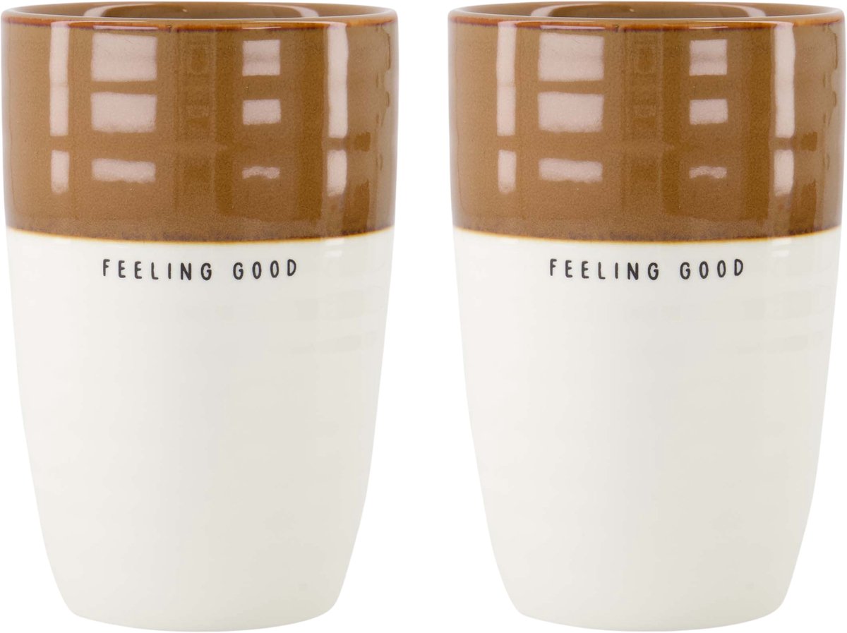 Zusss Set Van 2 Mokken Feeling Good - Cadeau Keramiek Wit / Bruin