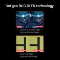 Vergelijking van monitortechnologie: Links 'With ELMB' (Extreme Low Motion Blur) en rechts 'Without ELMB'. Onder: 'Clear Pixel Edge On' en 'Clear Pixel Edge Off' om teksthelderheid te tonen.