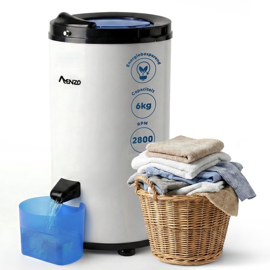 Amenzo® - Centrifuge - Wit - Droogzwierder - 2800 RPM - 6kg Capaciteit - Mini Wasmachine - Centrifuge voor Wasgoed - AAA+