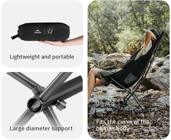 Naturehike Stellaluna L04 Campingstoel - Maat L - 7075 Aluminium Frame - Maximale belasting 150 kg - Zwart — afbeelding 3