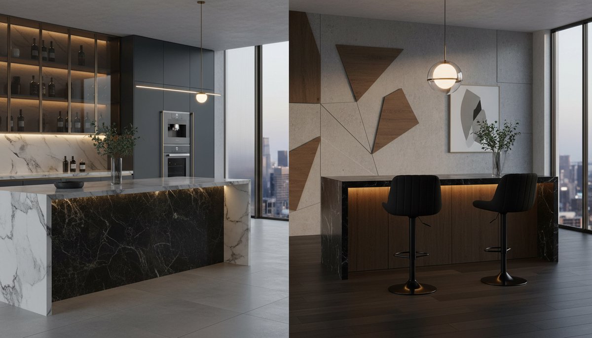 Barkruk Modern House&Garden – Draaibare, In Hoogte Verstelbare Barstoel met Rugleuning van PU-Kunstleer – Zwarte Keukenkruk voor Bar, Keukeneiland, Restaurant en Café