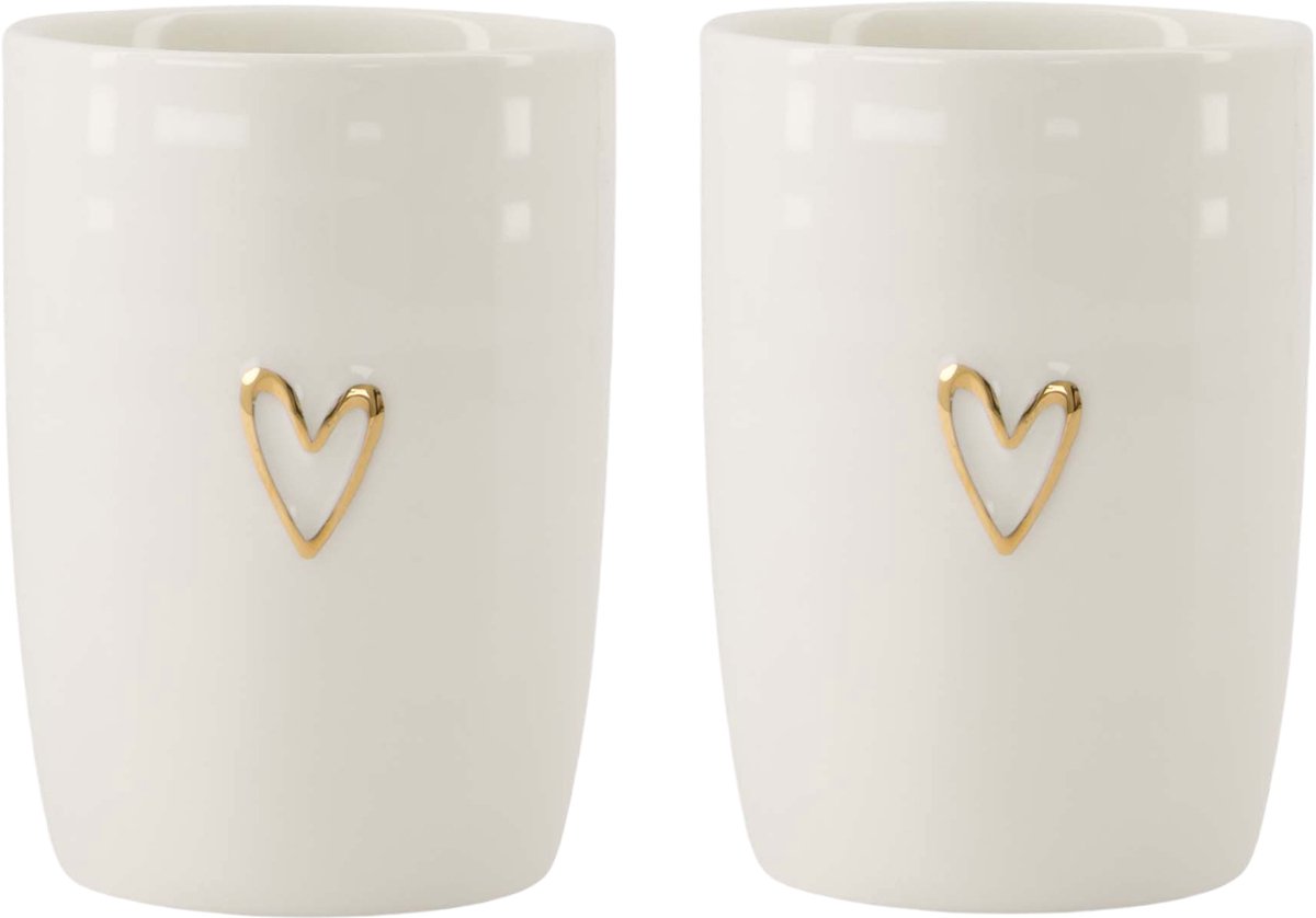 Zusss Set Van 2 Koffiemokken Open Hartje - Cadeau - Verjaardag Keramiek Wit / Goud