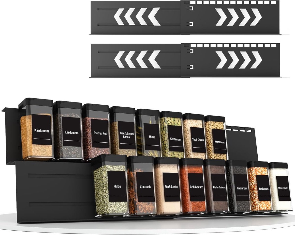 Famanu – Acryl kruidenrek voor lade verstelbare kruidenpotjes set van 4 voor keukenorganisatie