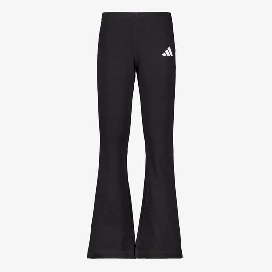 Zwarte meisjes flared legging met Adidas logo op linker bovenbeen.