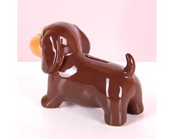 Out of the Blue Spaarpot Teckel - keramiek - 18 x 13 cm - bruin - spaarpot - hond - honden