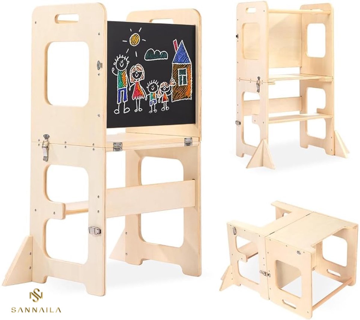 Yar Kids - 4-in-1 Leertoren - Keukenhulp - Learning Tower - Montessori Leertoren - Kindertrap - Keukentoren - Met Glijbaan