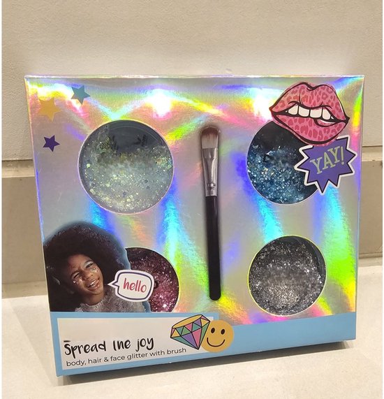 Foto: Glitter set vegan body face hair glitter met kwast geschikt voor gezicht lichaam en haar