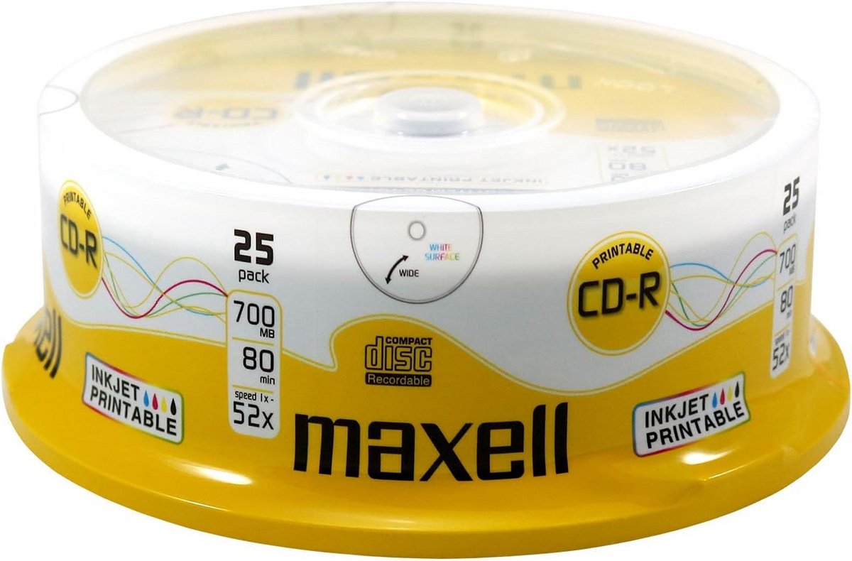 CD-R Opname Disc 80 Minuten 700 MB Bedrukbaar 25 Stuks Spindel