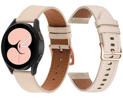 Stravo Premium Slank Leren Bandje 20mm - Geschikt voor Samsung Galaxy Watch 7 6 5 4 - Classic - Dun Leather Horlogebandje van Echt Leer met Roségouden Gesp voor Garmin Vivoactive 5 3 - Forerunner 245 - Venu SQ 2 - Vivomove - Huawei - Beige