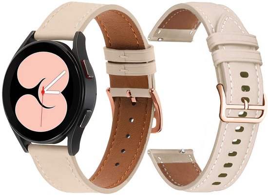 Stravo Bracelet en Cuir Fin Premium 20mm - Compatible avec Samsung Galaxy Watch 7 6 5 4 - Classic - Bracelet de Montre en Cuir Véritable Fin avec Boucle Or Rose pour Garmin Vivoactive 5 3 - Forerunner 245 - Venu SQ 2 - Vivomove - Huawei - Beige