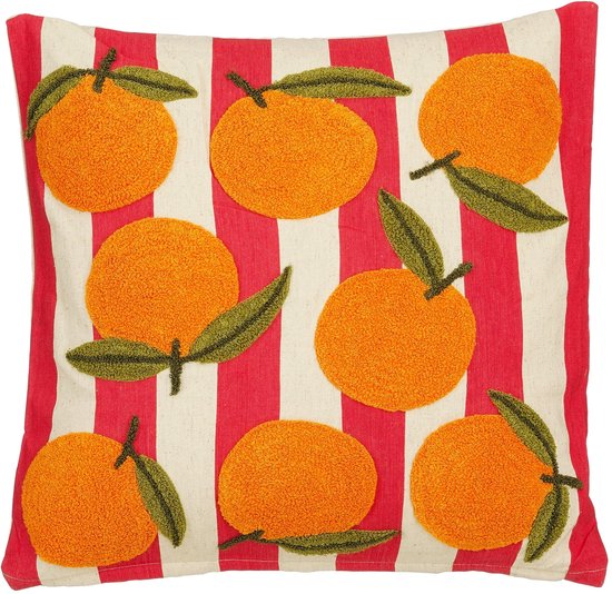 Mica Decorations Sierkussen Orange - Coussin avec Housse de Coussin - Décoration Intérieure Salon - 45 x 45 x 10 cm - Coton, Polyester - Blanc cassé, Rouge, Oranje, Vert