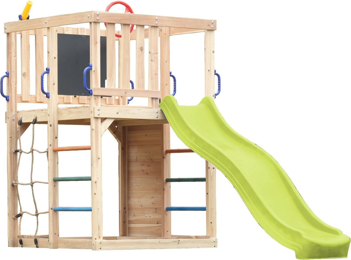 AXI Timo Mini Aire de jeux avec balançoire pour bébé, mur d'escalade et tableau noir – Toboggan bleu pastel | Bleu pastel | A030.507.06 AXI Timo Mini Aire de jeux avec balançoire pour bébé, mur d'escalade et tableau noir – Toboggan bleu pastel | Bleu pastel | A030.507.06