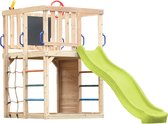 AXI Sam Klimtoestel met Klimwand, Klimnet en Klimrek - Verrekijker, Wiel en Krijtbord – Limoen Groene Glijbaan - FSC 100% hout – Speeltoren voor de tuin / buiten