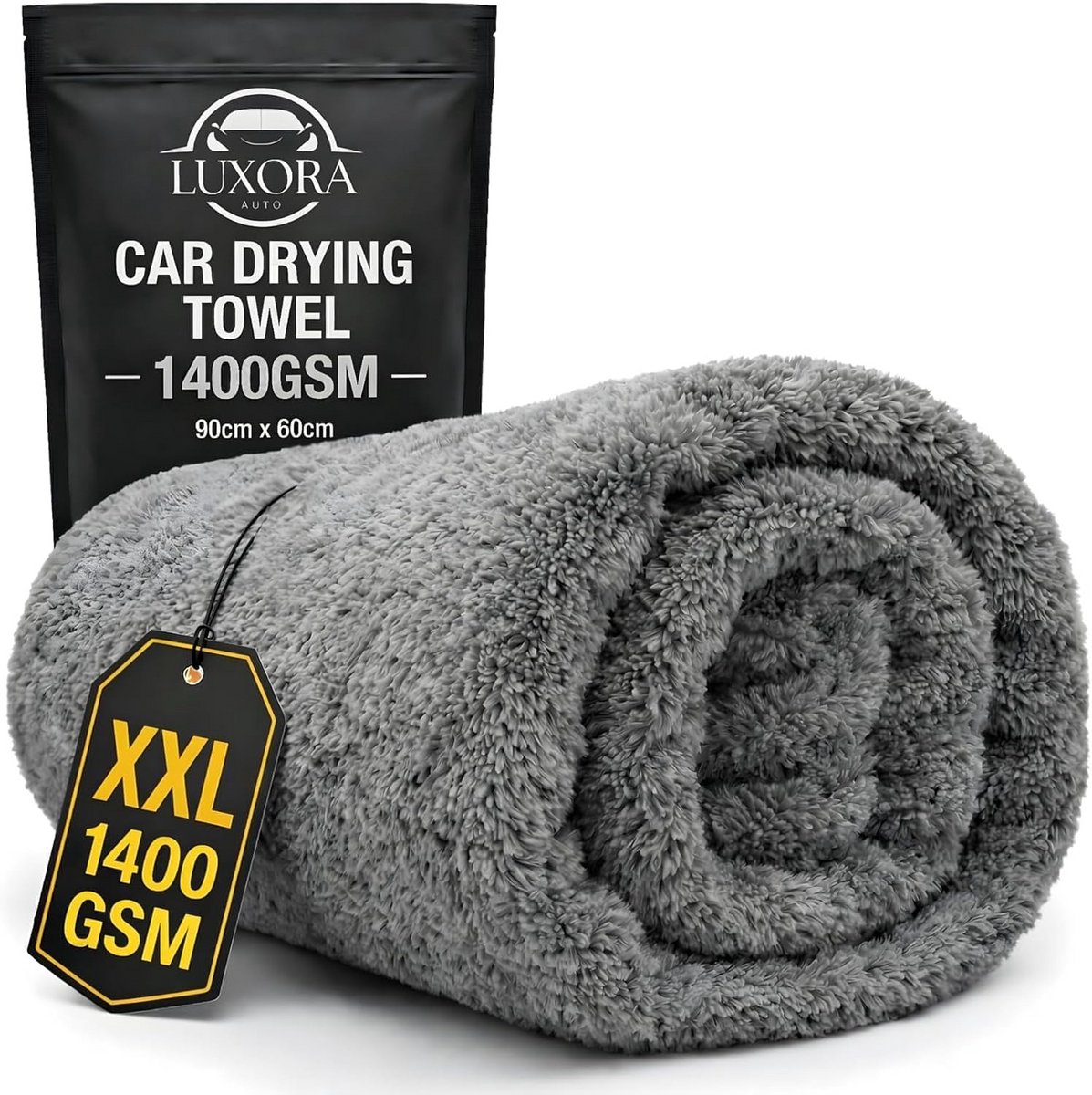 Autodroogdoek Extra Groot - Microvezel Doek - Auto Drogen - Dubbelzijdig Randloos - 90x60cm 1400GSM - Antraciet