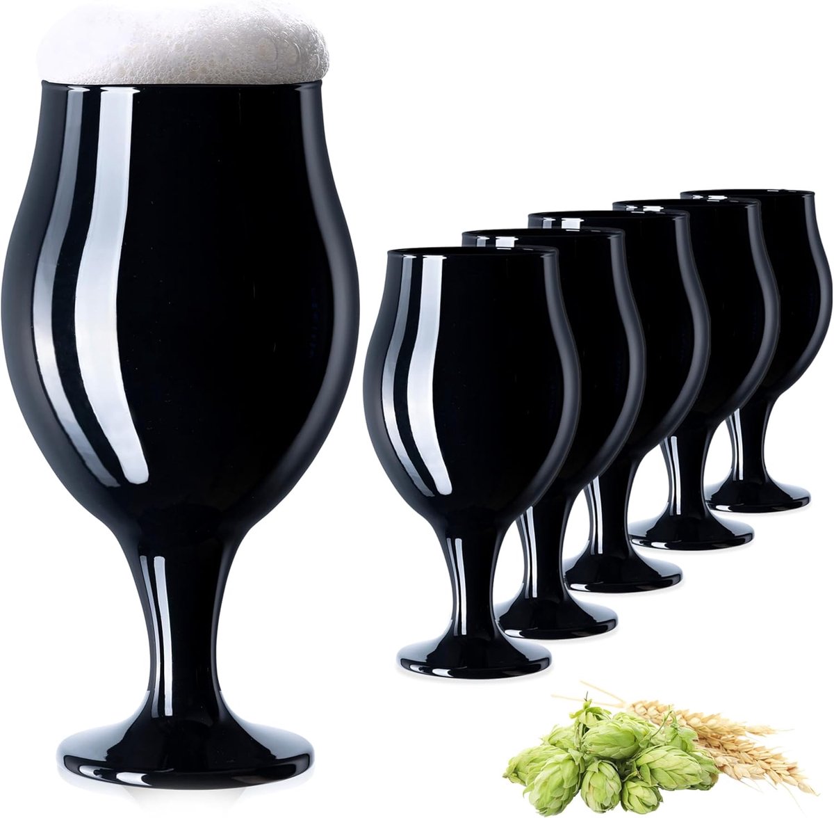 Set van 6 Zwarte Tulpglazen voor Bier - 450 ml Bierglas Set