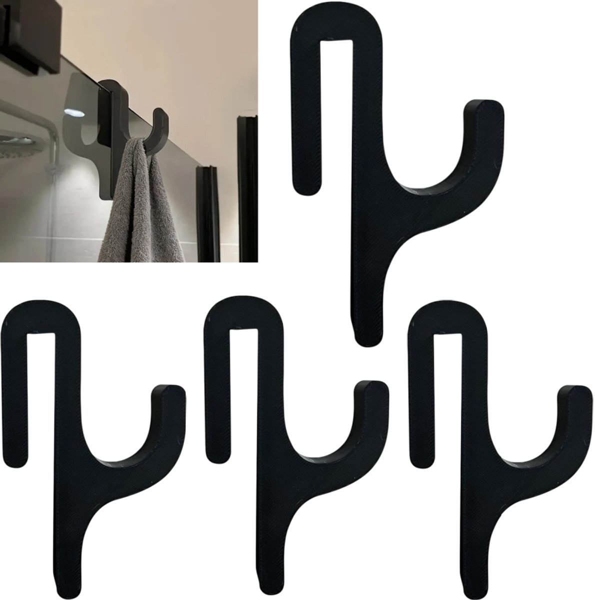 4 stuks- Douchedeurcliphaak - Installatie zonder boren - Kledingrek voor de badkamer - Ges