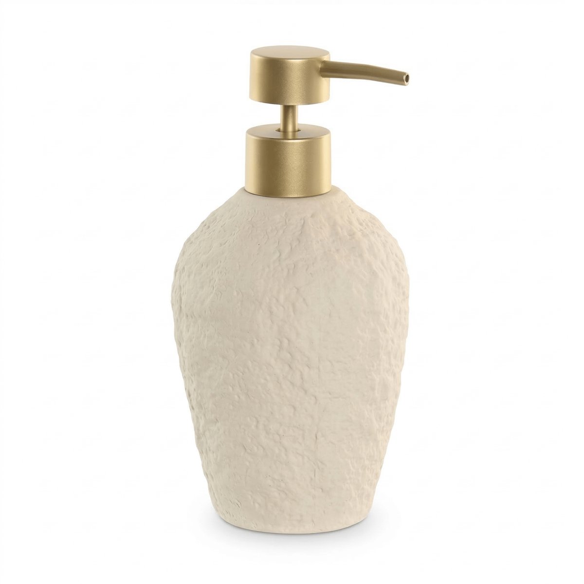 Zeeppompje Lumora Stoneware 350 ml - Beige Stone Look Zeepdispenser met Gouden Pomp - H18 cm