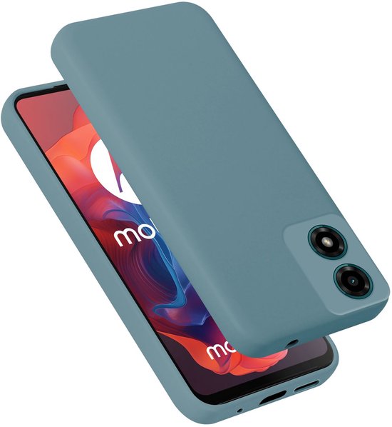 Coque de téléphone bleu-vert clair en silicone TPU souple, présentée sur un téléphone avec le logo Motorola.