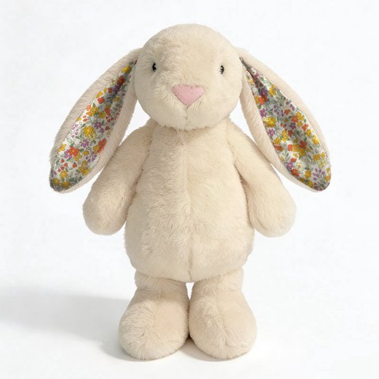 Kraftverdia Pluche Konijn Knuffel – 20 cm – Knuffel Met Bloemenoren Kawaii Design Zacht Knuffeldier – Crème – Geschikt voor Pasen & Feestdagen