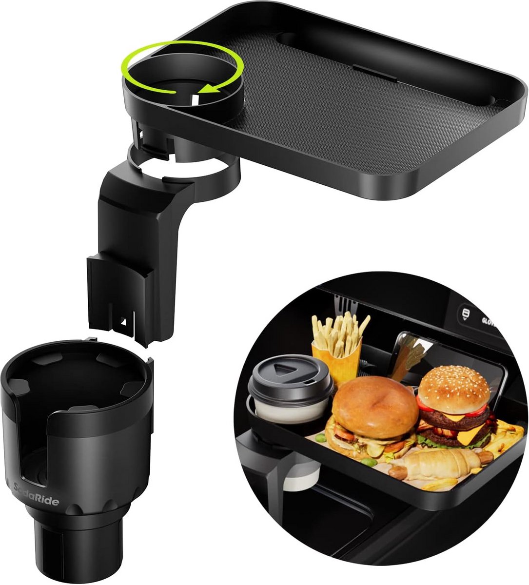Auto Bekerhouder - Auto Tafel - Eten en Drinken - Verstelbare Basis - 26x19x24 cm - Zwart