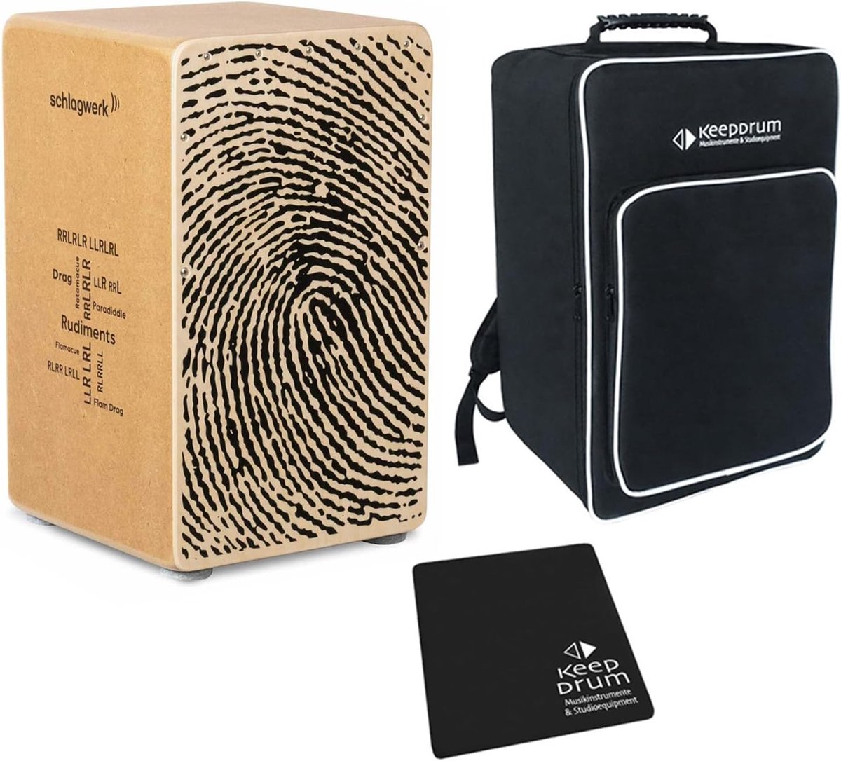 Cajon Set - Percussie Instrument - Muziek Maken - Handgemaakt Duits Product - 30x30x50cm - Zwart