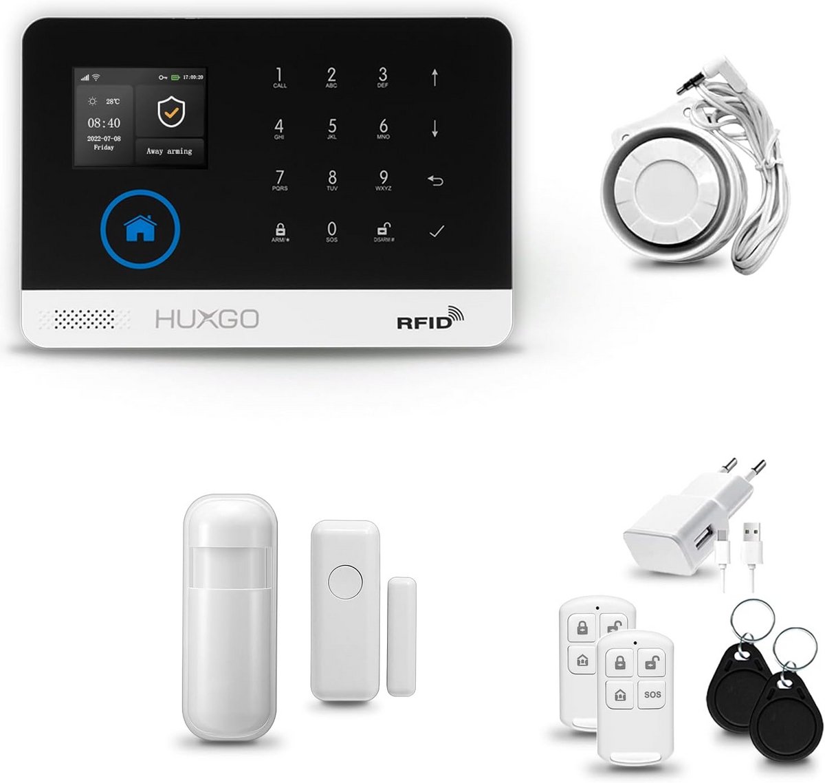 Alarmsysteem Kit - Draadloos Beveiligingssysteem - Huis Kantoor Garage - WiFi GSM Siren - 18.5 x 12.5 cm - Set 01