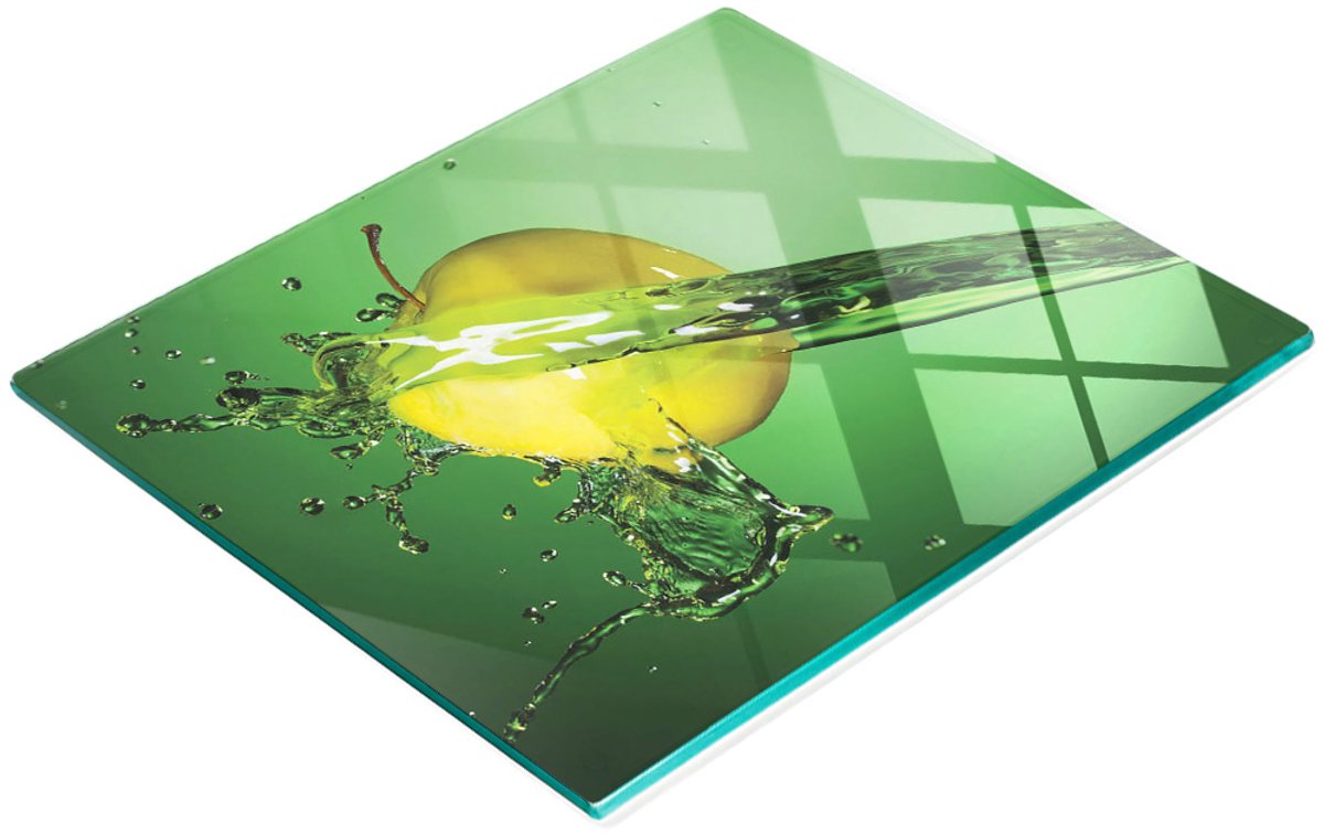 Glazen snijplank met decoratieve appel- en waterafbeeldingen, 60x52 cm