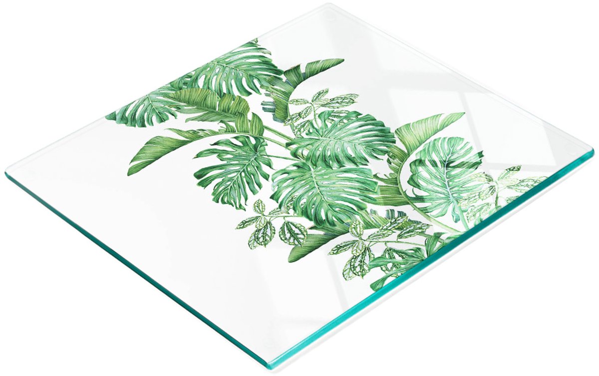 Decoratieve glazen snijplank met planten en bladeren, 60x52 cm