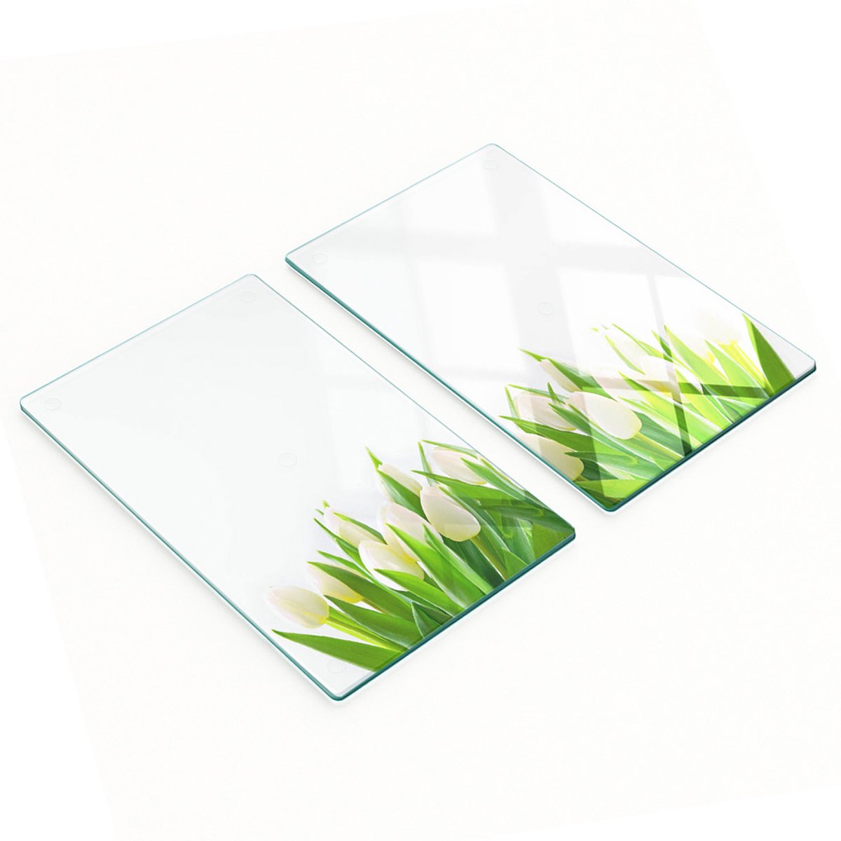Decoratieve glazen snijplanken voor in de keuken, witte tulpen, 2x30x52 cm
