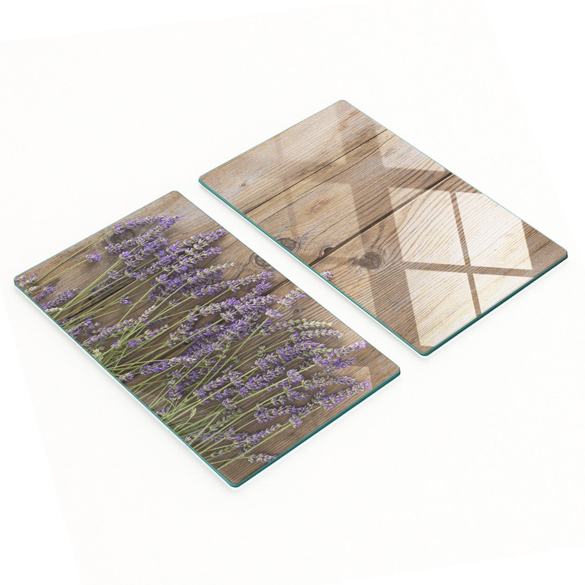 Set van 2 geharde glazen snijplanken met lavendelprint, afmetingen 2x30x52 cm