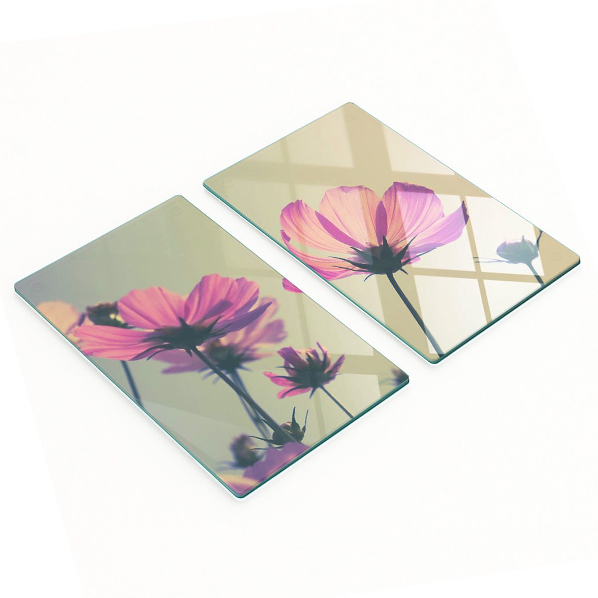 Glazen snijplanken met roze bloemenmotief, 2x30x52 cm