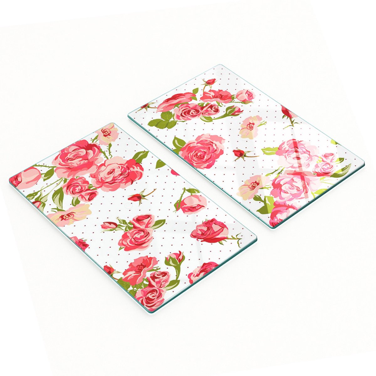 Set van keukenplanken van gehard glas met rozenmotief, 2x30x52 cm